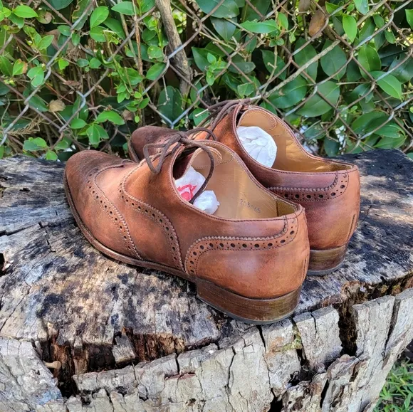 JACK ERWIN Men's Brown Leather Wingtip Oxford Dress Shoe Full Brogue Size 8
