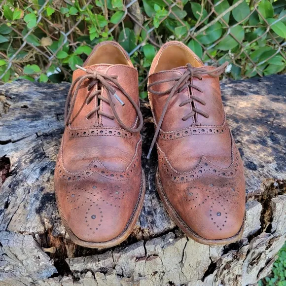 JACK ERWIN Men's Brown Leather Wingtip Oxford Dress Shoe Full Brogue Size 8