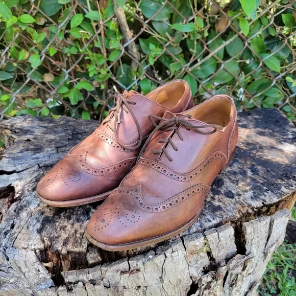 JACK ERWIN Men's Brown Leather Wingtip Oxford Dress Shoe Full Brogue Size 8