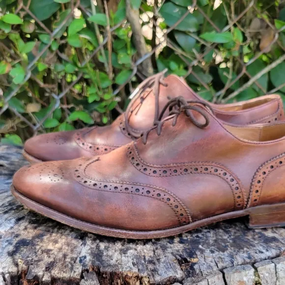 JACK ERWIN Men's Brown Leather Wingtip Oxford Dress Shoe Full Brogue Size 8