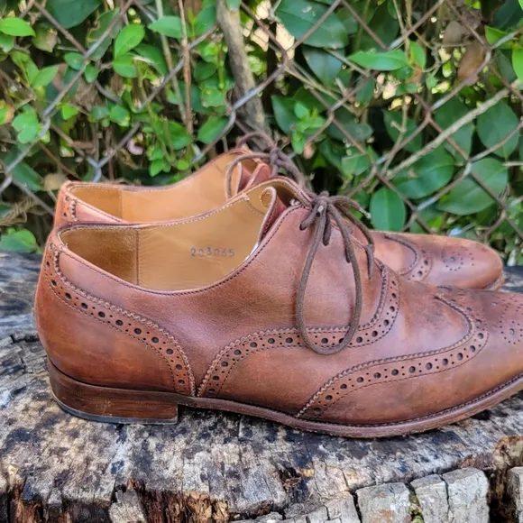 JACK ERWIN Men's Brown Leather Wingtip Oxford Dress Shoe Full Brogue Size 8