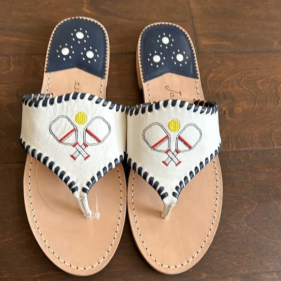 Jack Rogers &quot;Pickleball&quot; Embroidered Thong Sandals Size 9M NWOB