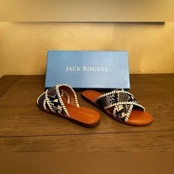 JACK ROGERS Snake Sloane Leather Sandals Size: 5
