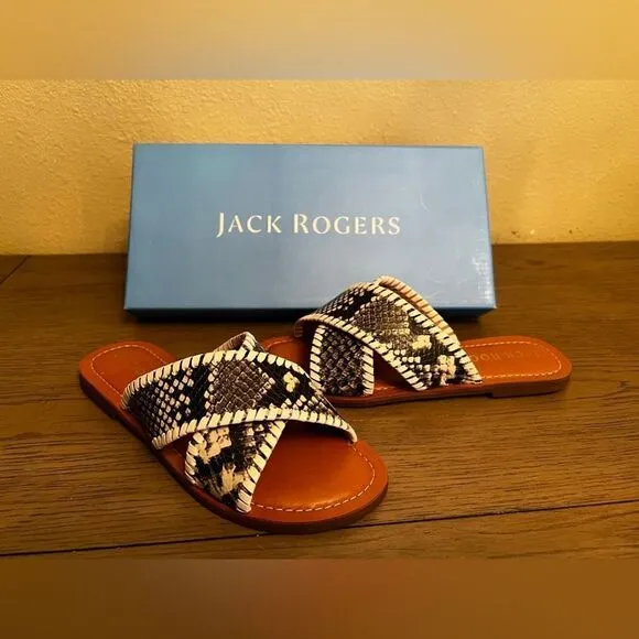 JACK ROGERS Snake Sloane Leather Sandals Size: 5