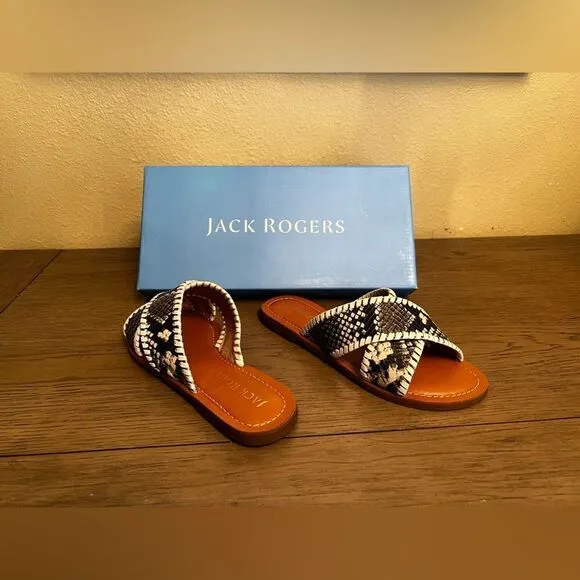 JACK ROGERS Snake Sloane Leather Sandals Size: 5