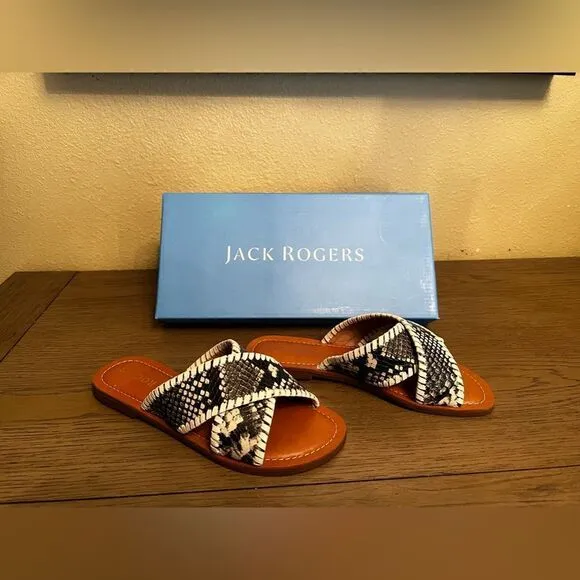 JACK ROGERS Snake Sloane Leather Sandals Size: 5