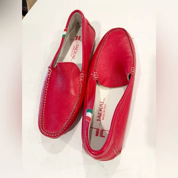Jackal Milano Italian Red leather loafer driving shoes sz 41US 8/8.5