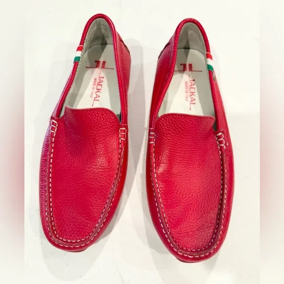 Jackal Milano Italian Red leather loafer driving shoes sz 41US 8/8.5