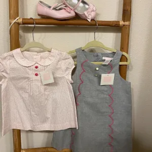 Janie &amp; Jack shirt, dress and shoe set. 12-18mo.