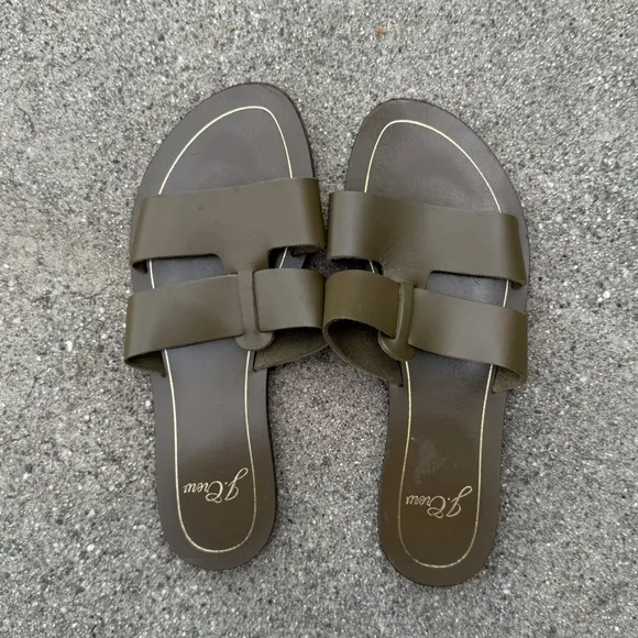 JCREW Cyprus Sandals Olive Green Khaki Leather Slides Slip On Shoes 7