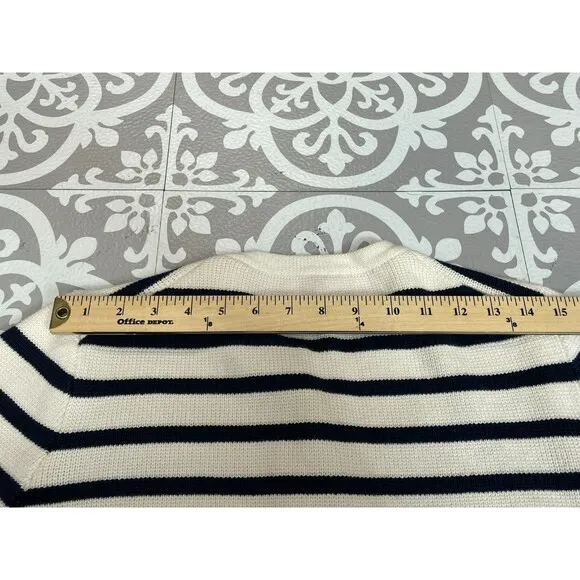 J.Crew Emilie Cardigan Sweater Women's S White Striped Knit Button Detail Cotton