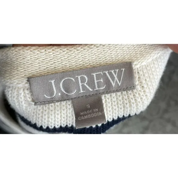 J.Crew Emilie Cardigan Sweater Women's S White Striped Knit Button Detail Cotton