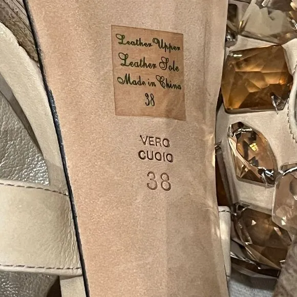 Jean-Michel Cazabat Crystal Embellished Platform Sandals High Heels Nude Sz‎ 7.5