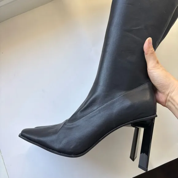 Jeffrey Campbell Black Knee-High Boots Heel square Toe Sz 9