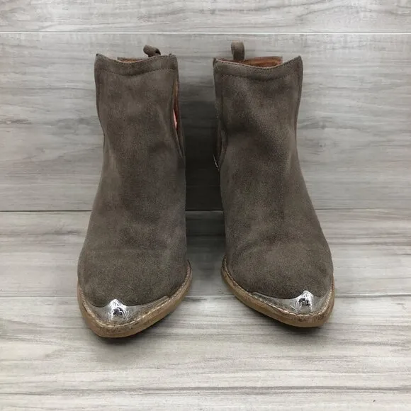 Jeffrey Campbell Booties Womens 7.5 Cromwell Taupe Suede Slip On Ankle Boots