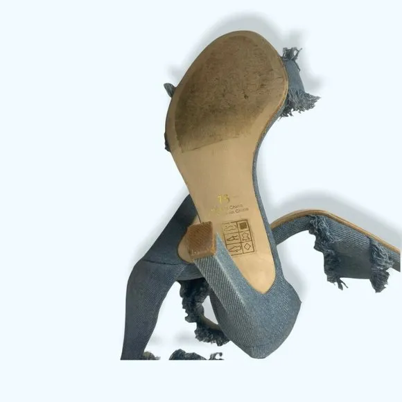 JEFFREY CAMPBELL Inab 2 Sandals Heels Shoes Size 7.5 Frayed Blue Denim Zip a42