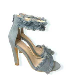 JEFFREY CAMPBELL Inab 2 Sandals Heels Shoes Size 7.5 Frayed Blue Denim Zip a42