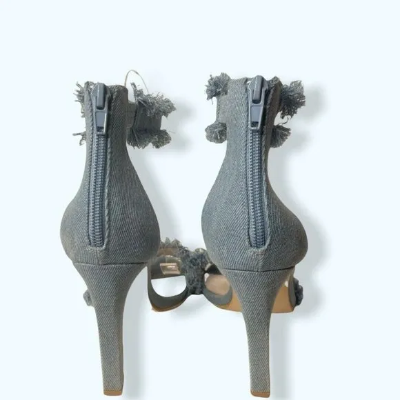 JEFFREY CAMPBELL Inab 2 Sandals Heels Shoes Size 7.5 Frayed Blue Denim Zip a42