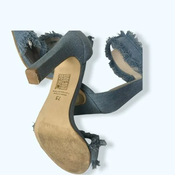 JEFFREY CAMPBELL Inab 2 Sandals Heels Shoes Size 7.5 Frayed Blue Denim Zip a42