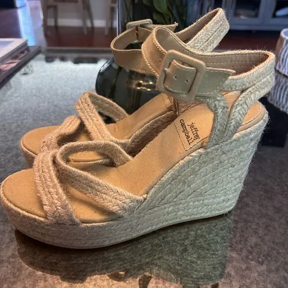 Jeffrey Campbell Soffia Raffia Jute Wedge Sandals NEW