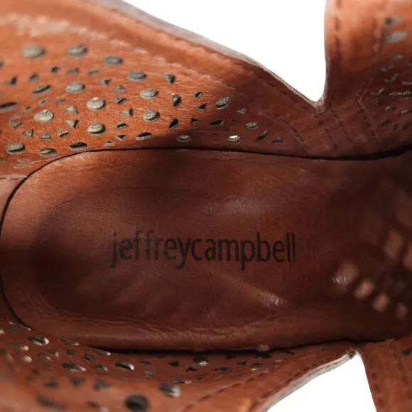 Jeffrey Campbell Womens Heeled Booties 7.5 Tan Suede Cut Out Shootie Boho Chic