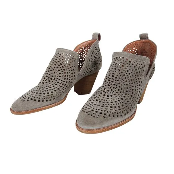 Jeffrey Campbell Womens Heeled Booties 7.5 Tan Suede Cut Out Shootie Boho Chic