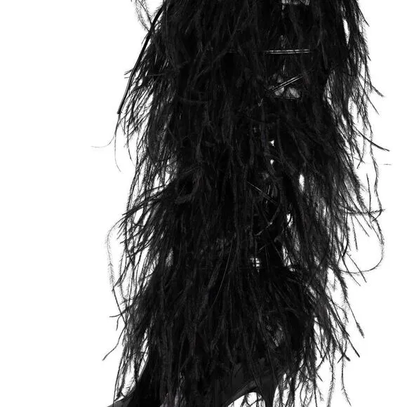 JEFFREY CAMPBELL SHAKE YA OSTRICH FEATHER BOOTS NEW BLACK