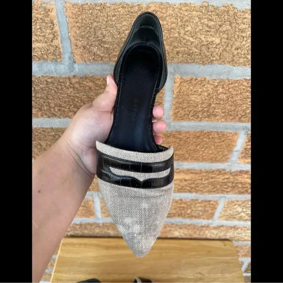 Jenni kayne Penny Loafer D'Orsay Flats in Woven Natural/Black, 6.5