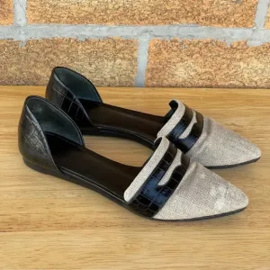 Jenni kayne Penny Loafer D'Orsay Flats in Woven Natural/Black, 6.5
