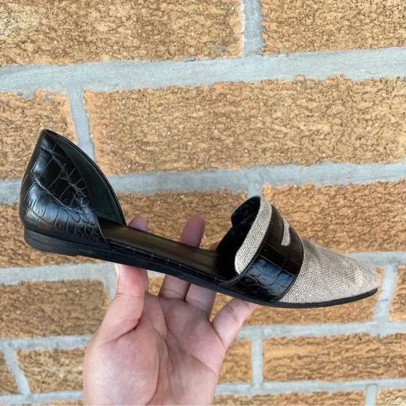 Jenni kayne Penny Loafer D'Orsay Flats in Woven Natural/Black, 6.5