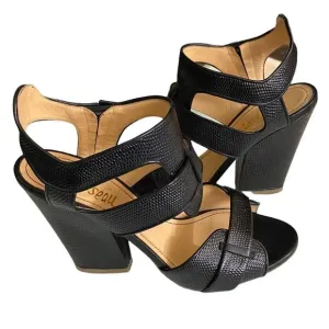 Jerome C Rousseau Wm’s 8 Black Brannon Jacquard Leather Slingback Sandals Shoes