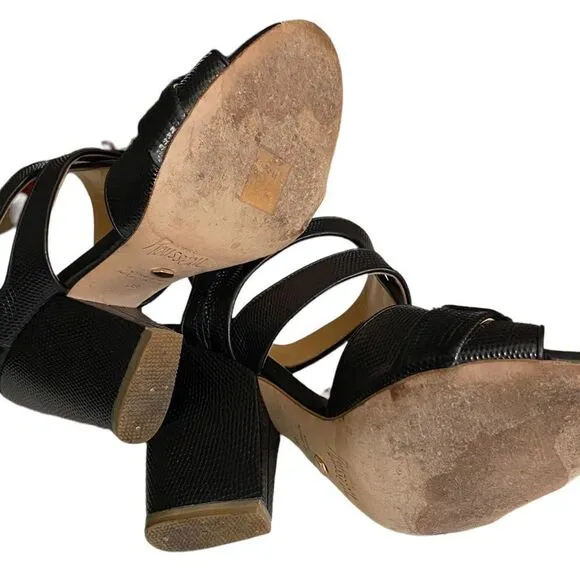 Jerome C Rousseau Wm’s 8 Black Brannon Jacquard Leather Slingback Sandals Shoes