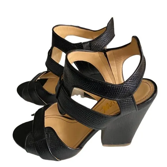 Jerome C Rousseau Wm’s 8 Black Brannon Jacquard Leather Slingback Sandals Shoes