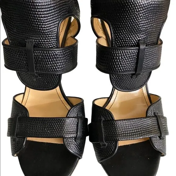 Jerome C Rousseau Wm’s 8 Black Brannon Jacquard Leather Slingback Sandals Shoes