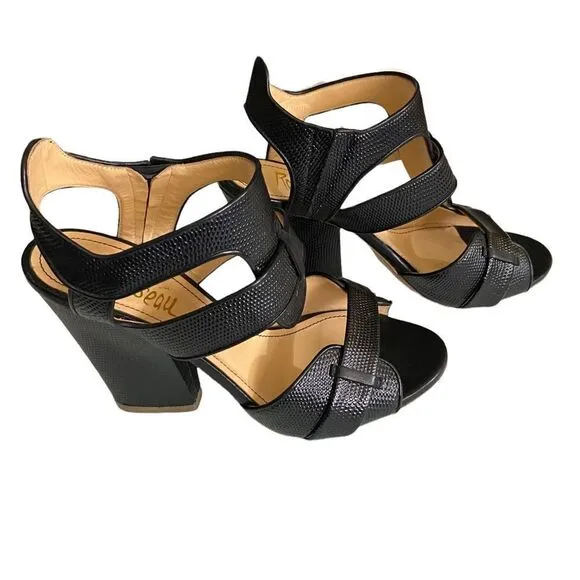 Jerome C Rousseau Wm’s 8 Black Brannon Jacquard Leather Slingback Sandals Shoes