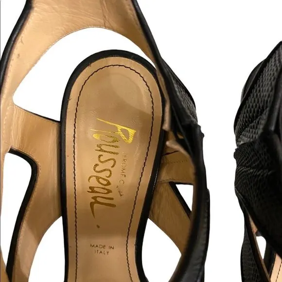 Jerome C Rousseau Wm’s 8 Black Brannon Jacquard Leather Slingback Sandals Shoes