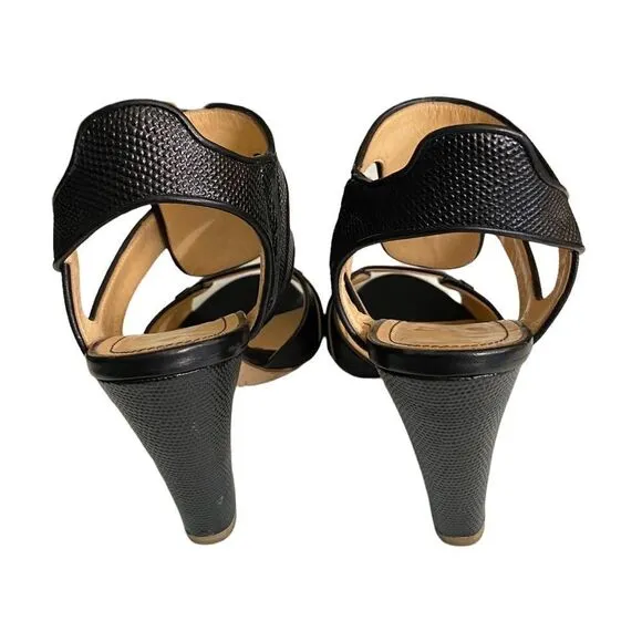 Jerome C Rousseau Wm’s 8 Black Brannon Jacquard Leather Slingback Sandals Shoes