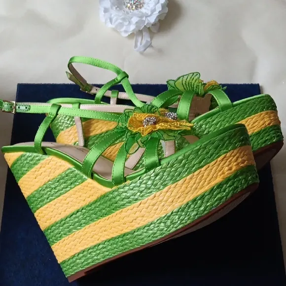 Jessica Simpson Green and Yellow Women's Sandals