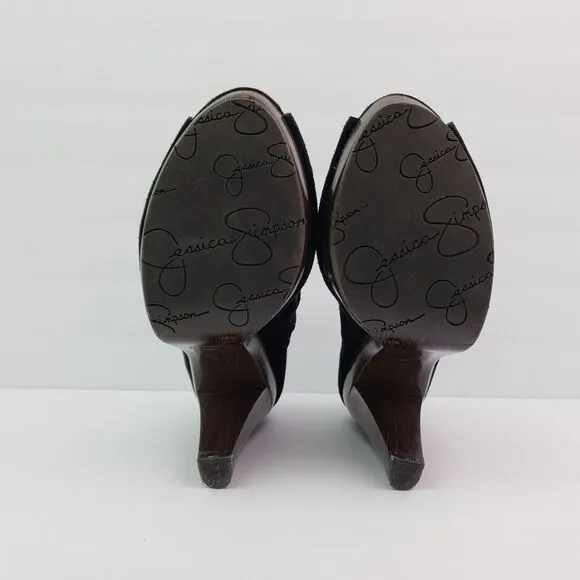 Jessica Simpson Katie Womens Size 8.5 Black Leather 4.75&quot; Heels Party Shoes