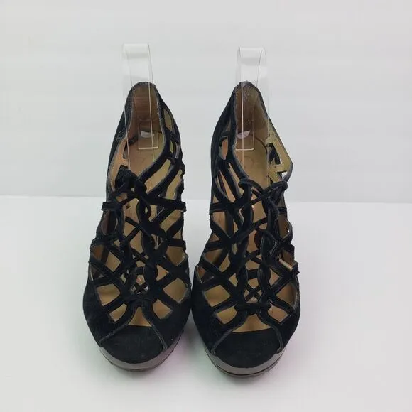 Jessica Simpson Katie Womens Size 8.5 Black Leather 4.75&quot; Heels Party Shoes