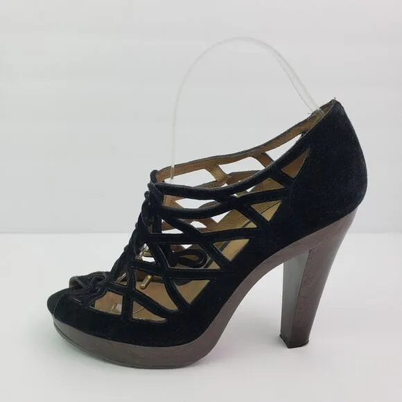 Jessica Simpson Katie Womens Size 8.5 Black Leather 4.75&quot; Heels Party Shoes