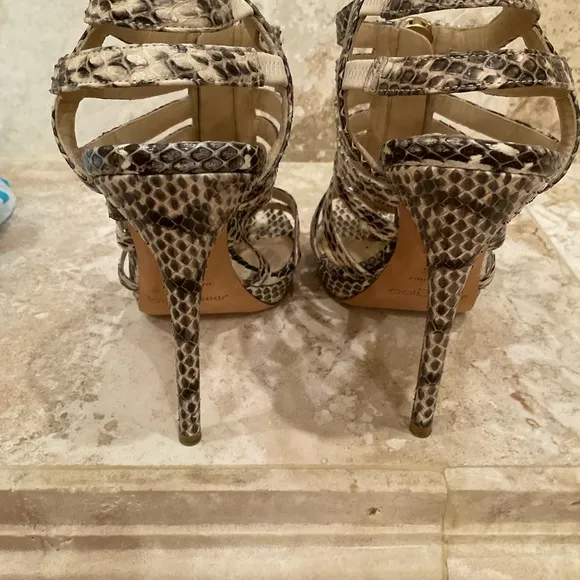 JIMMY CHOO GLADIATOR SNAKESKIN SANDALS GOLD ZIP PULLSIZE 37.5 WORN ONCE