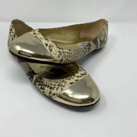 Jimmy Choo Gold Metallic Snake Print Flats