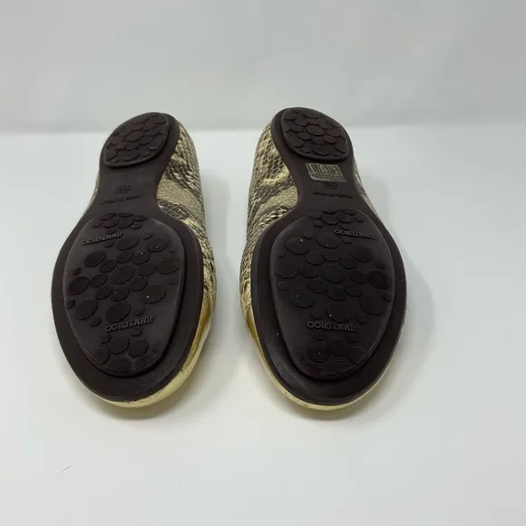 Jimmy Choo Gold Metallic Snake Print Flats