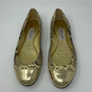Jimmy Choo Gold Metallic Snake Print Flats