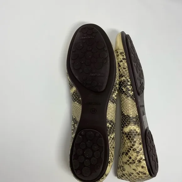 Jimmy Choo Gold Metallic Snake Print Flats