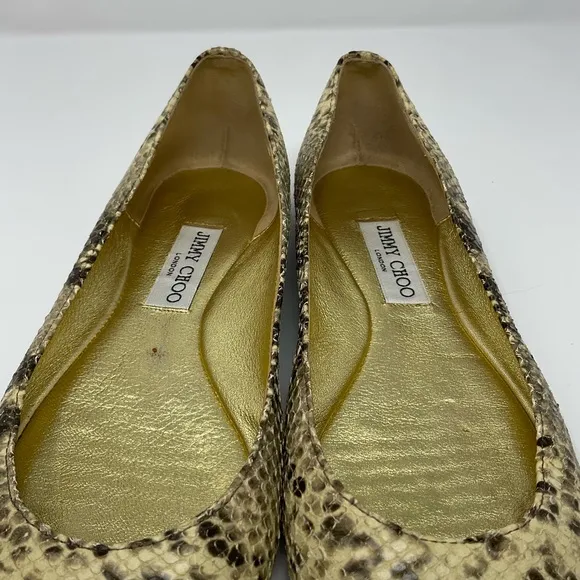 Jimmy Choo Gold Metallic Snake Print Flats