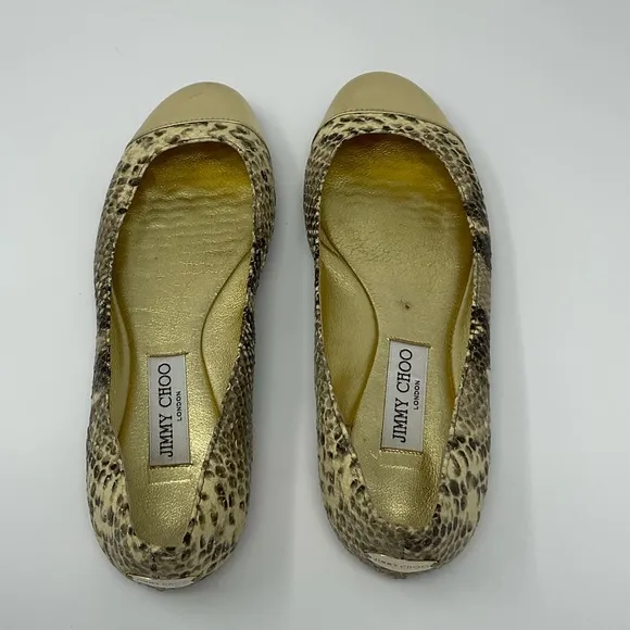 Jimmy Choo Gold Metallic Snake Print Flats