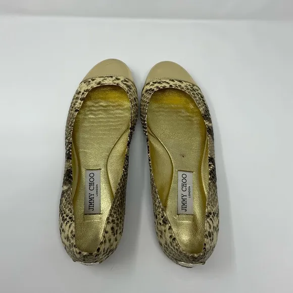 Jimmy Choo Gold Metallic Snake Print Flats