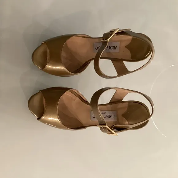 Jimmy Choo Gold Patent Leather Women's Heels in Size 37/7